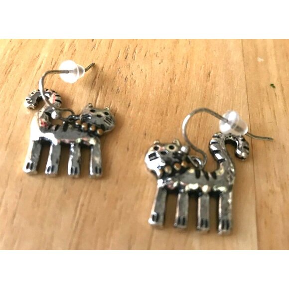 Cat Earrings Handmade Metal Kitty Lover Birthday Gift Hypoallergenic Hoo… - Picture 3 of 7